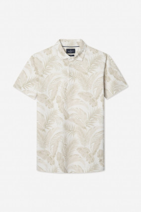 Poloshirt mit Plamen-Print in Beige/Weiß