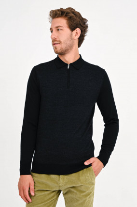 Longsleeve Poloshirt mit Reißverschluss in Schwarz