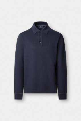Langarm Polo-Shirt aus Baumwolle in Navy