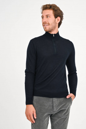 Troyer aus Woll-Seiden-Mix in Navy