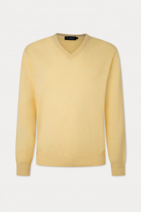 Baumwoll-Cashmere Pullover mit Patches in Gelb