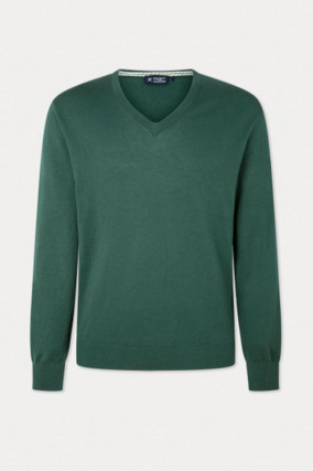 Baumwoll-Cashmere Pullover mit Patches in Grün