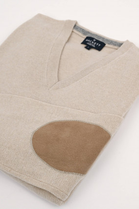 Wollmix V-Neck Pullover in Beige