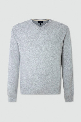 Wollmix V-Neck Pullover in Grau