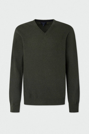 V-Neck Strickpullover aus Woll-Mix in Dunkelgrün