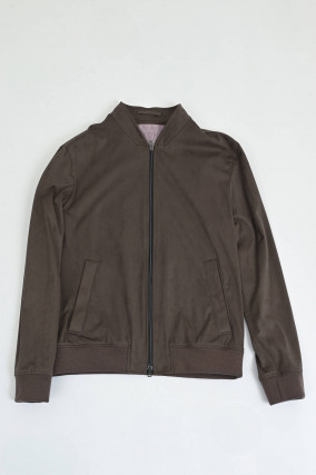 Bomberjacke in Velour-Leder-Optik in Taupe