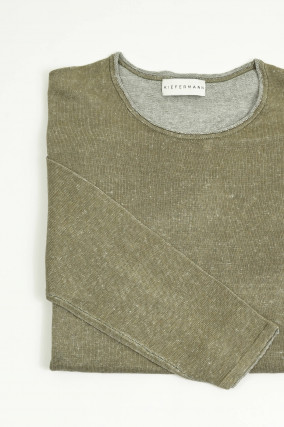Langarm-Shirt aus Leinen in Khaki