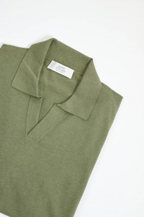 Seiden-Mix Polo-Shirt in Oliv