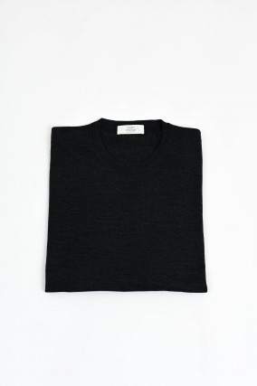 Feinstrick-Pullover aus Merinowolle in Dunkelgrau