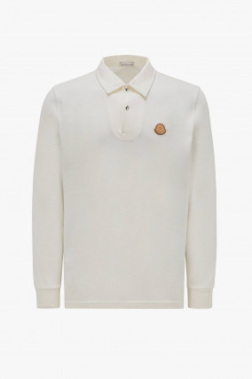 Poloshirt mit Leder-Logo in Natur