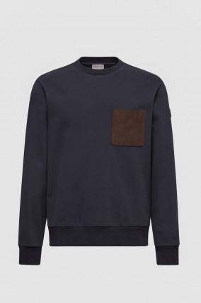 Sweatshirt mit Leder-Detail in Marine