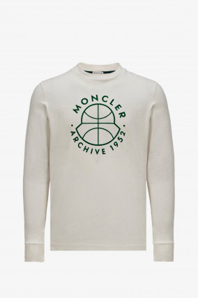 Sweatshirt mit MONCLER Schriftzug in Creme/Grün