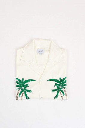 Overshirt mit gestickten Palmen in Weiß/Grün