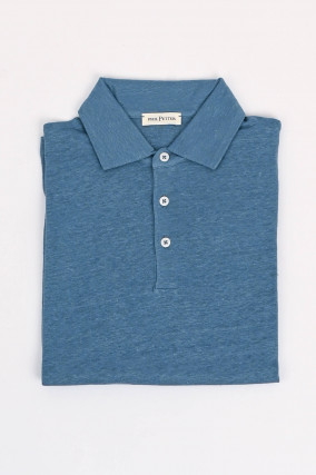 Polo-Shirt aus Leinen in Blau