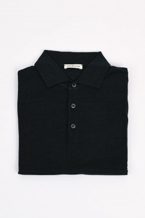 Polo-Shirt aus Leinen in Schwarz