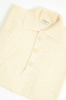 Polo-Shirt aus Baumwoll-Leinen-Mix in Creme