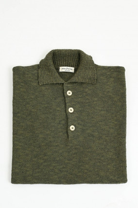 Polo-Shirt aus Baumwoll-Leinen-Mix in Khaki