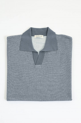 Poloshirt aus Baumwolle in Hellgrau meliert