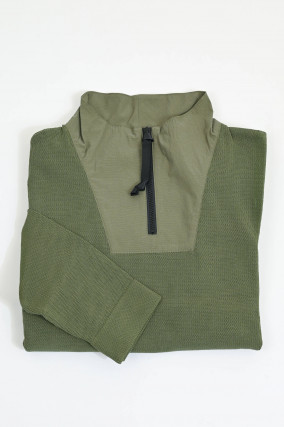 Feinstrick Troyer mit Kontrast-Material in Khaki