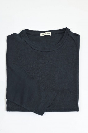 Langarm-Shirt aus Leinen in Anthrazit
