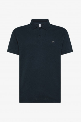 Polo-Shirt aus Leinen-Baumwoll-Mix in Navy