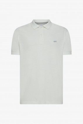 Polo-Shirt aus Leinen-Baumwoll-Mix in Bianco