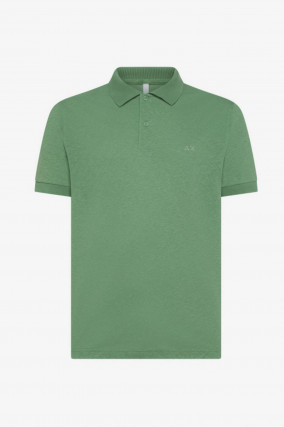 Polo-Shirt aus Leinen-Baumwoll-Mix in Verde Salvia