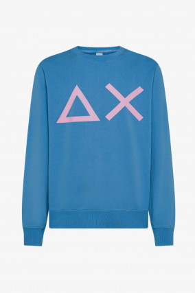Crewneck Pullover mit XXL-Print in Blau/Pink