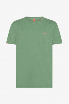 Kurzarm-Shirt aus Baumwoll-Leinen in Verde Salvia