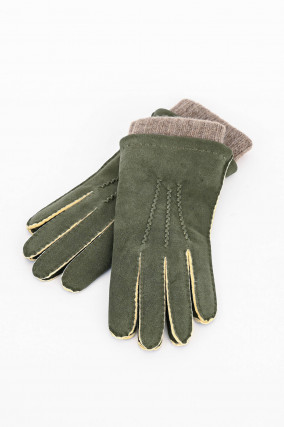 Handschuhe aus Veloursleder in Oliv
