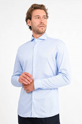 Jerseyhemd mit Streifen in Hellblau/Weiß